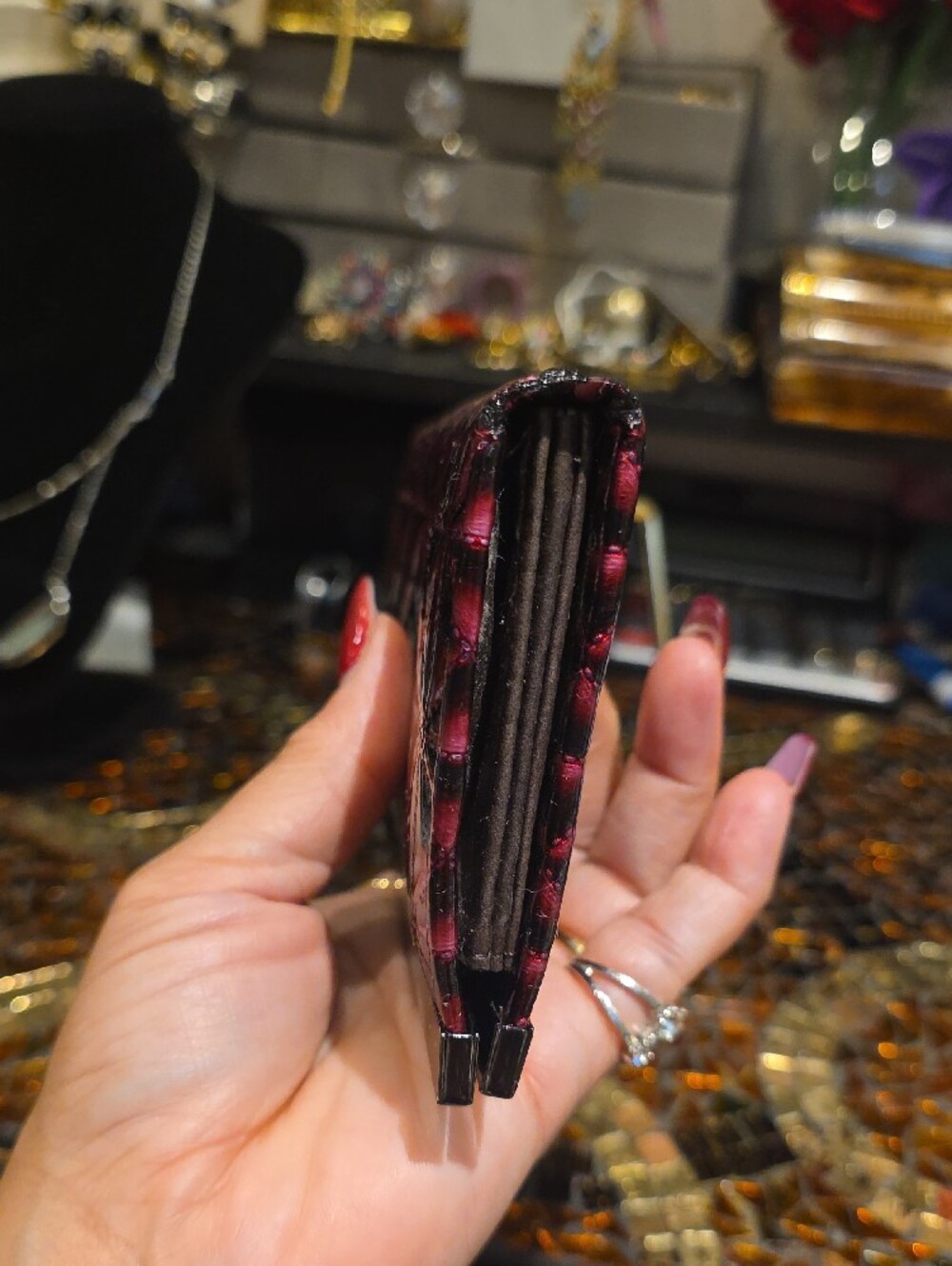 Jimmy Choo Metallic Burgundy Quilted Frame Clutch - Picture 3 of 11
